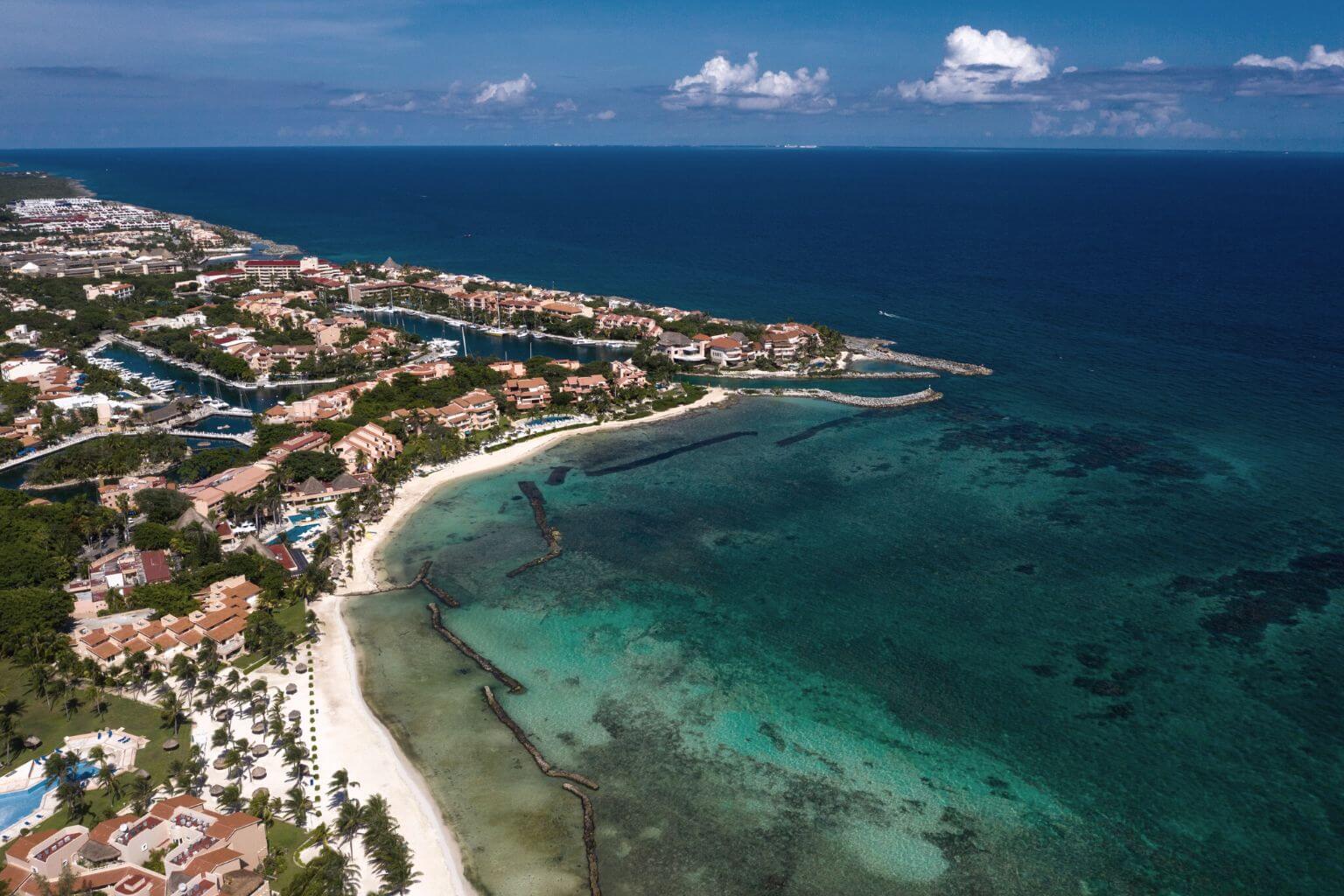 An aerial vie of Fatima Bay, Puerto Aventuras.