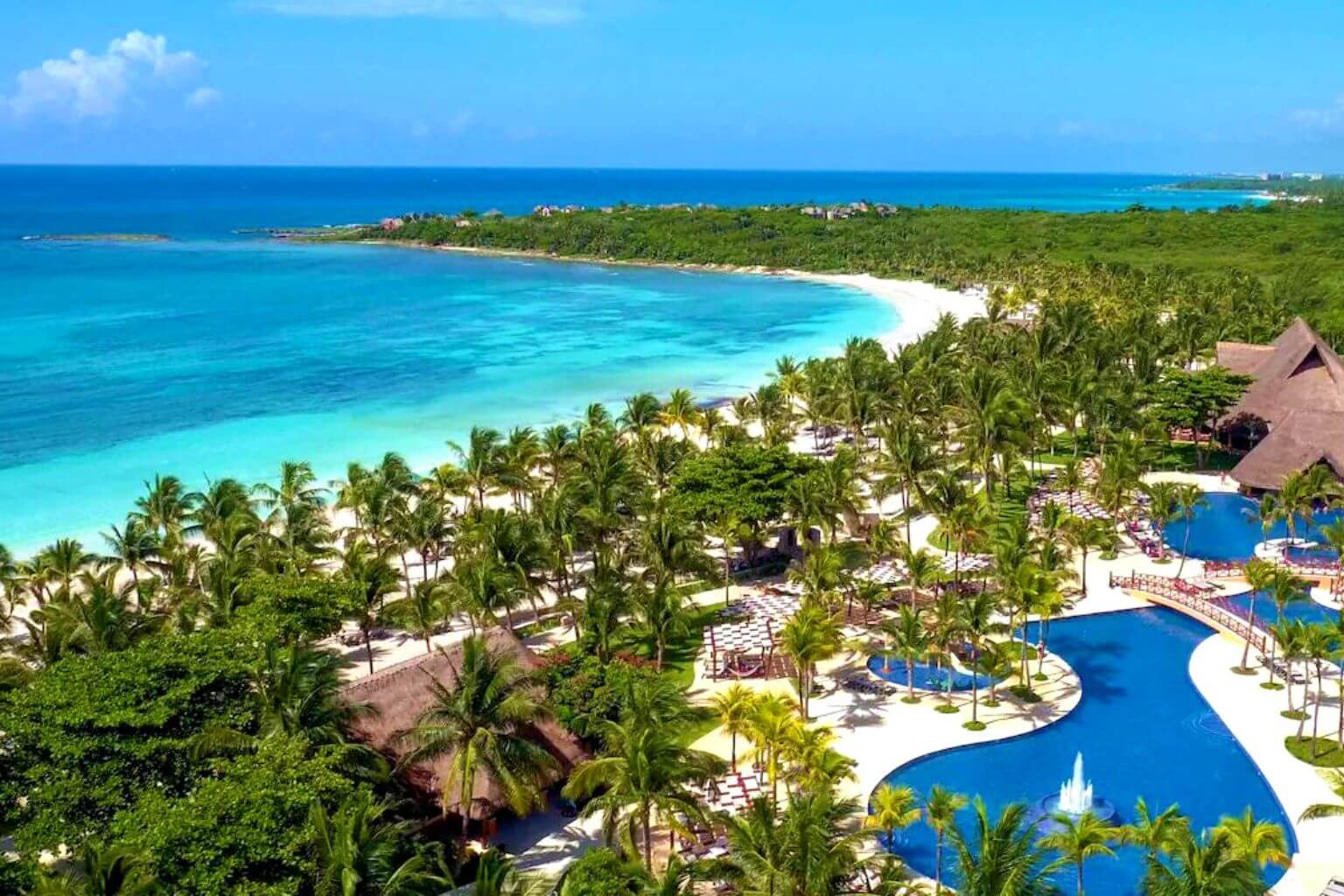 A fantastic view of the pools, beach and ocean at the Barcelo Maya Beach hotel.