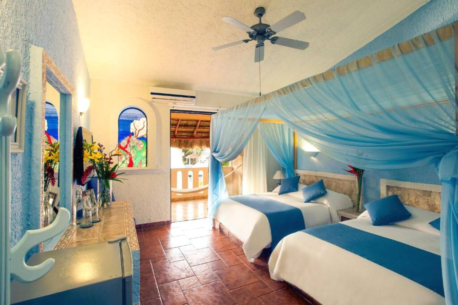 An example of a room inside Chez Waffle Hotel, Puerto Aventuras