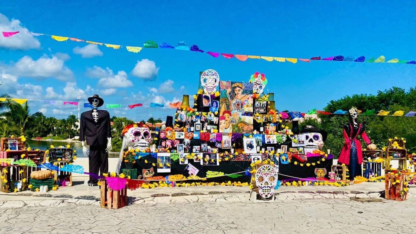 The grand altar set up for the Halloween golf cart parade in puerto aventuras mexico