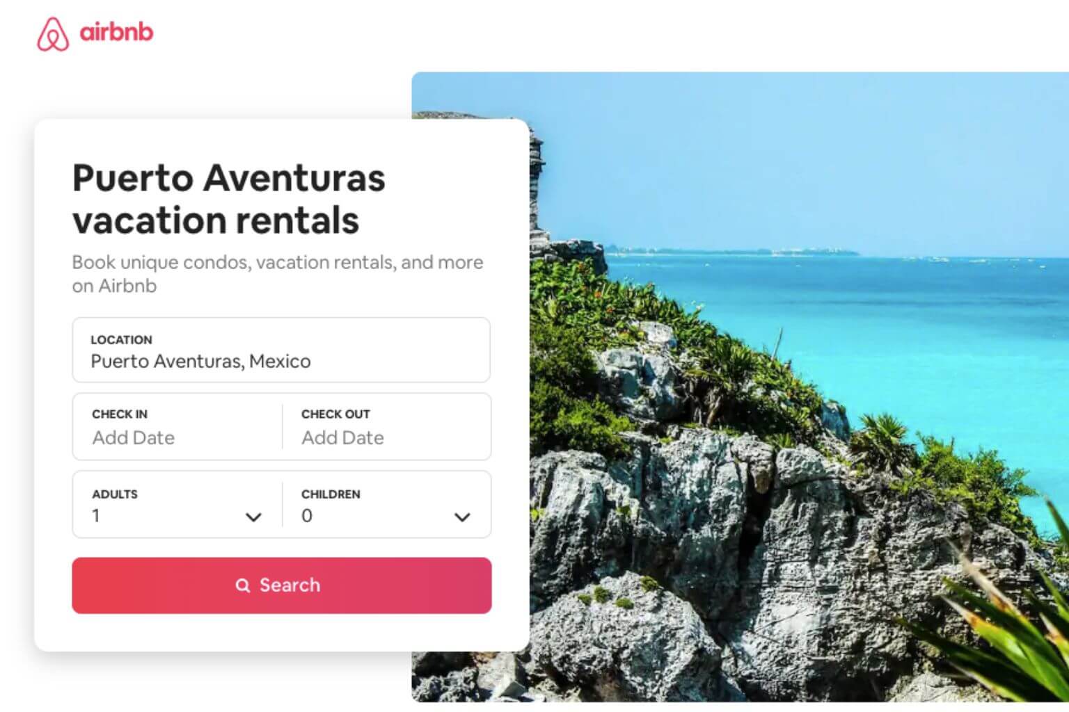 Airbnb Vacation Rental Website home page