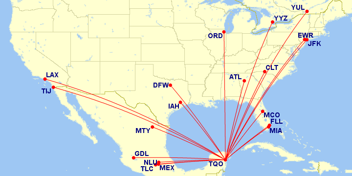 Flights to Tulum Airport Flight Map