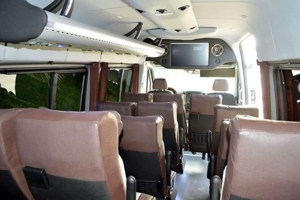 The interior of a Playa Express shuttle from Playa to Cancun
