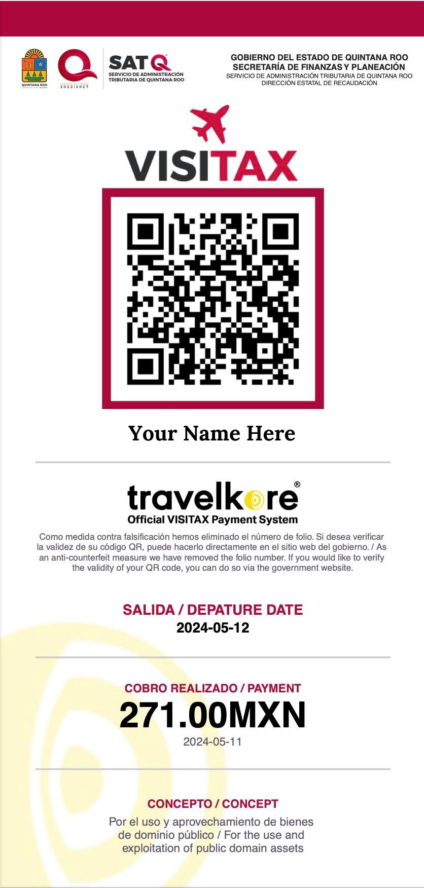 travelkore visitax receipt