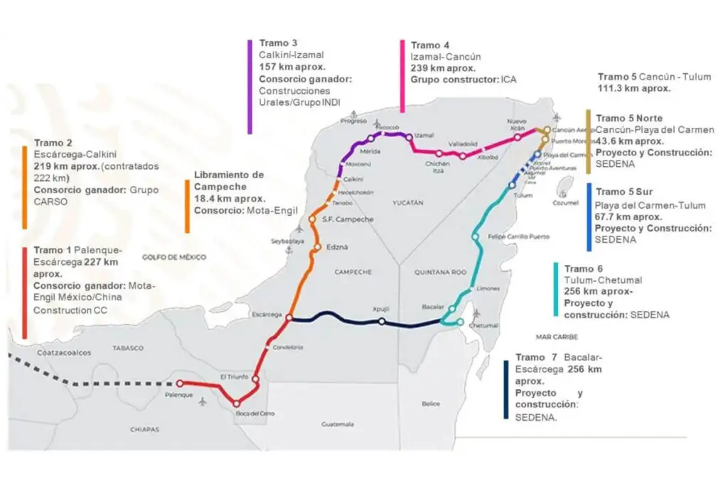 Mayan Train Entire Route Map by Section