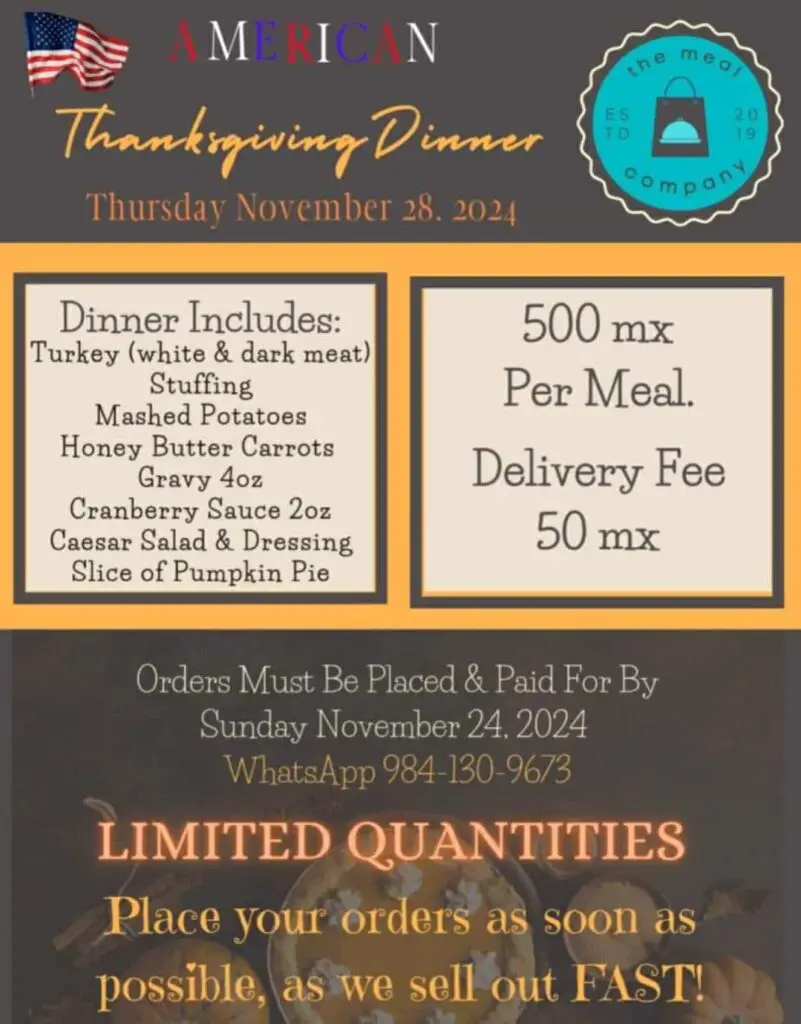 thanksgiving 2024 menu from The Meal Company in Playa del Carmen