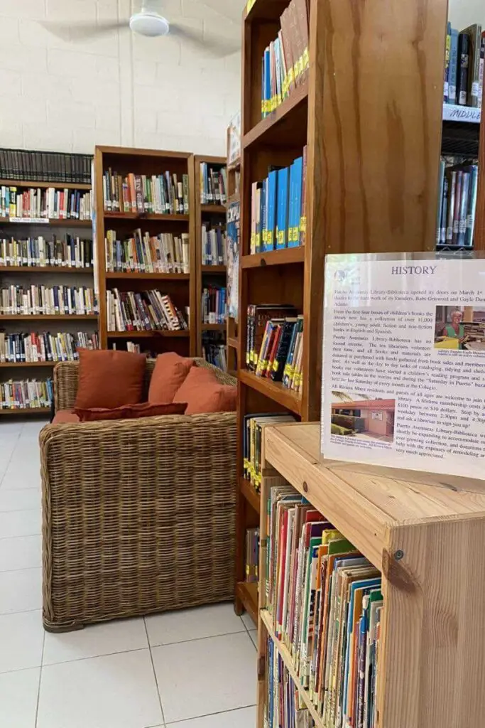 books in stacks at the puerto aventuras library