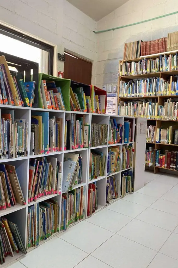 books in stacks at the puerto aventuras library